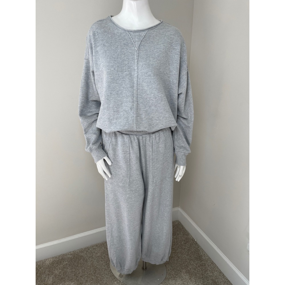 Aerie Go-To Boyfriend Lounge Set Gray Sweatshirt & Sweatpants Small Cozy Comfy